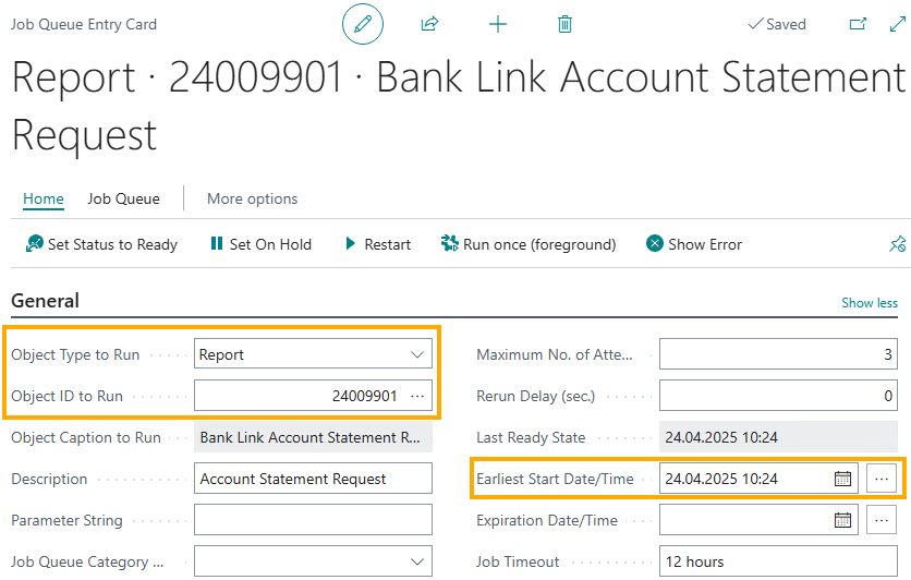 Queue entry configuration example