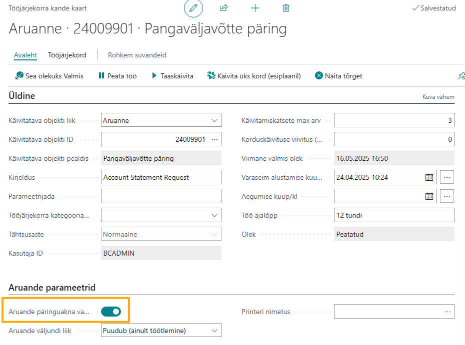 Report request options example
