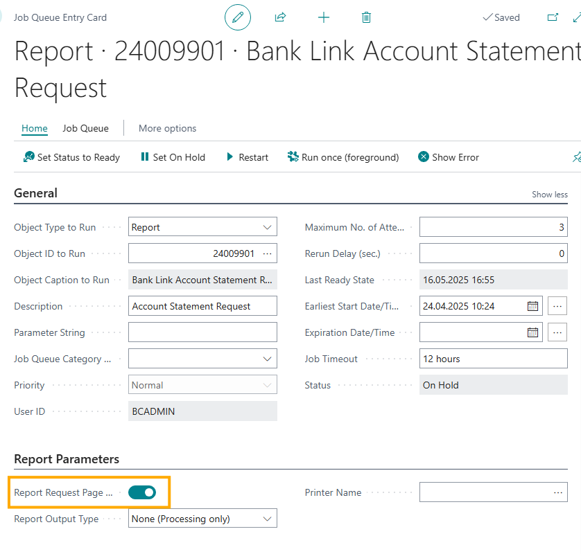 Report request options example
