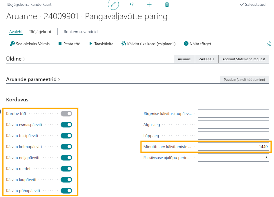 Recurrence settings example