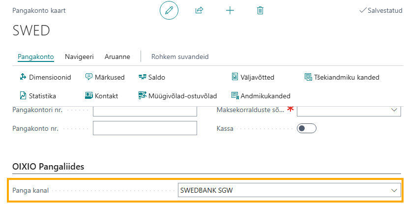 Bank account configuration example