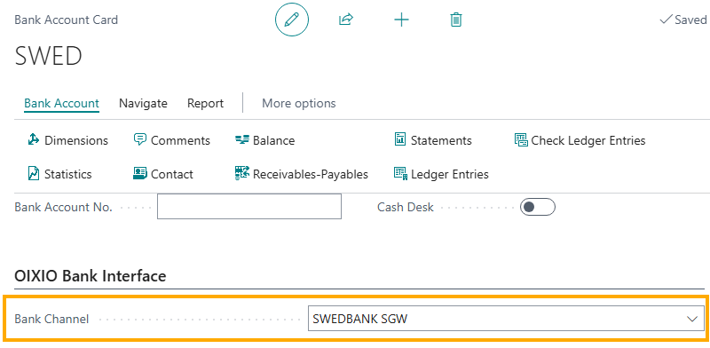 Bank account configuration example