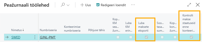 Payment Journal example
