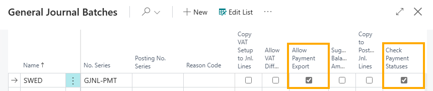 Payment Journal example